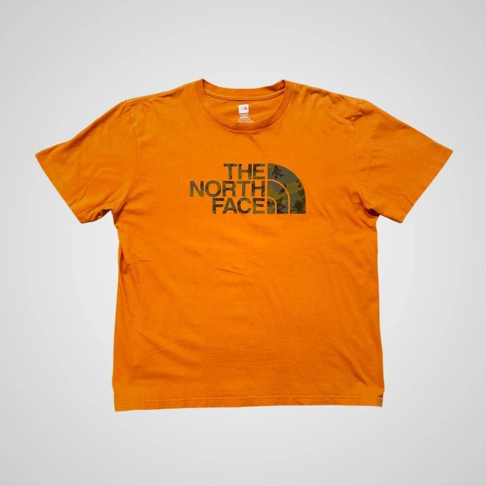 The North Face‎ T-Shirt Mens Large Orange Excellent Bigfoot Camo Graphic Tee